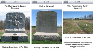 You can swipe your finger to scroll through multiple images of each monument.