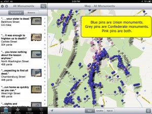 See the battle lines as represented on the map by Union and Confederate monuments. (Click to zoom in on this or any other image).