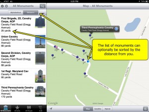 Walk the battlefield and see an updated list of monuments that are closest to your current position.